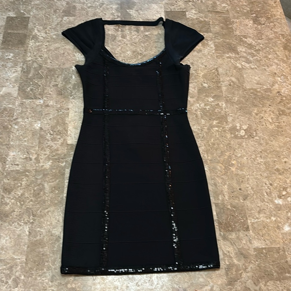 Guess Embellished Black Fitted Cocktail Dress Size XS